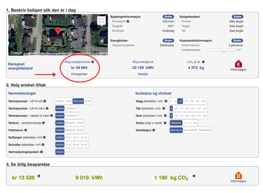 Skjermbilde fra Energiportalen